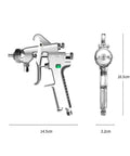 Pro Grade Pneumatic Paint Sprayer With 1 8 Mm Precision Atomizing Nozzle and Spill Safe Top Fill Cup side view with dimensions