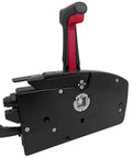 Side view of Aftermarket Replacement Remote Control for Mercury Outboard Engine with pull-to-open trim switch, red lever.