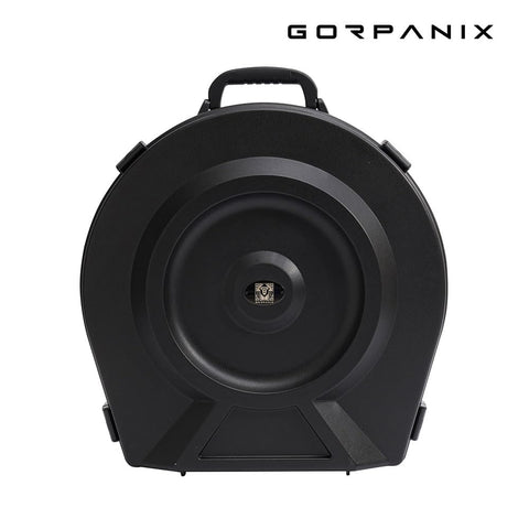 Road Ready Twenty Two Inch Cymbal Case Packs Thick Foam Guard to lock down ten 21 inch cymbals, sturdy black hard shell design.