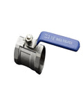 Bulletproof Stainless Steel Ball Valve With Slick Female Threaded Plumbing Connector For Faucets And Water Pipes Heavy Duty Corrosion Resistant Solid Fitting Available In Multiple Inch Sizes, 1.5 inch valve with blue lever.