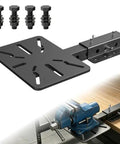 Badass Heavy Duty Carbon Steel Vise Mount With Flexible Angle Swivel Rod For Bench Grinder Stand showing adjustable bracket and bolts.