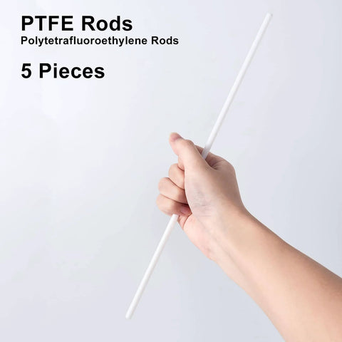 White PTFE Round Rods One Quarter Inch Diameter, Thirteen Inch Length, Pack Of Five, Six Millimeter Teflon Rods For High Temperature And Chemical Resistance