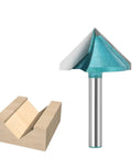 Premium 6Mm Shank V-Groove Router Bit With Sharp Carbide Tipped Design For Precise Engraving next to a wooden model for cutting.