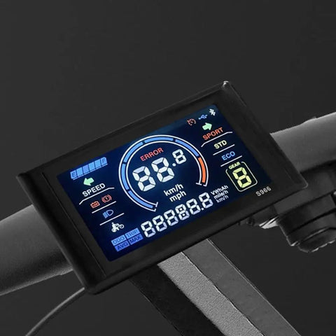 Top Tier S966 Color LCD Display For 24-72V E Bikes With Real Time Speed Power And Temp Monitoring To Upgrade Your Ride Game Today, black ABS e-bike LCD on handlebar