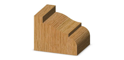 Classical Ogee Table Edge Router Bit With 2-1/2 Inch Diameter, showing detailed wood profile cut, 1 Inch Profile Width.