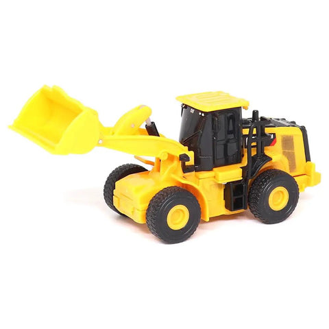 1:64 Scale RC Cat 950M Wheel Loader Toy Truck - Battery Powered, Plastic Construction, Realistic Yellow Beefy Mini Rig For Collectors And Kids, Model 26003 on white background