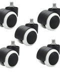 Rock Solid Heavy Duty Caster Wheels With 50mm Smooth Rolling Action And Universal Threaded Rod Fitment For Office Chairs And Furniture, set of five.