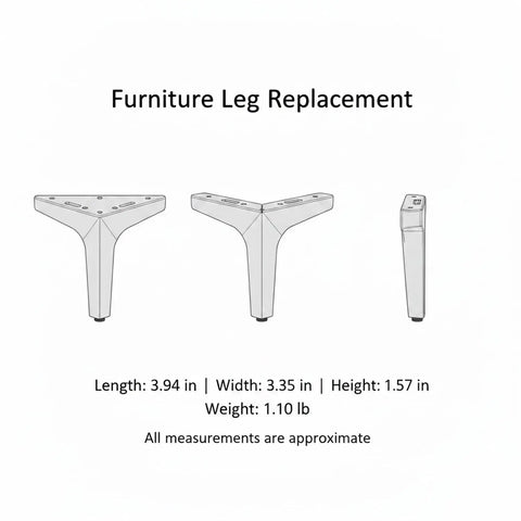 Black Cold Rolled Steel Replacement Furniture Leg For Sofa, Cabinet, Or Table, 3.9 Inch Height, side and front view