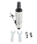 Heavy Duty Pneumatic Die Grinder With Lightweight Air Powered Build For Quick Cut And Detail Work In Tight Fits Featuring High RPM Spin And Rock Solid Quarter Inch Collet Grip Smooth Handle Layout For All Day Grind, with wrenches.