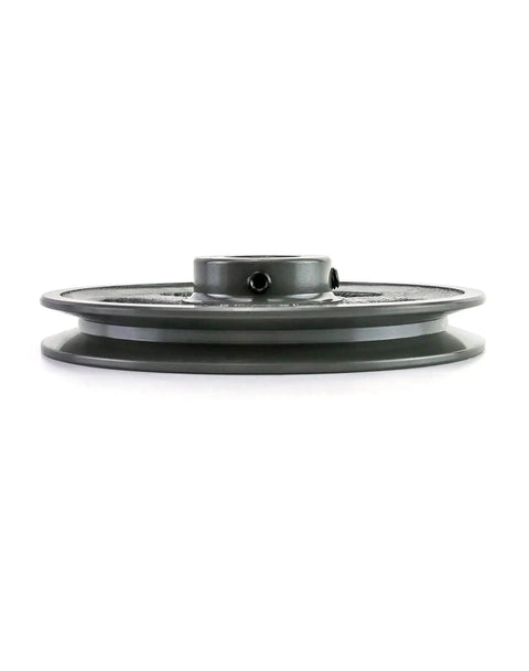 Side view of a Single Groove V-Belt Sheave 5.95 Inch OD, 1 Inch Fixed Bore Cast Iron Pulley for 4L, A, AX belts.