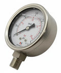 2.5 Inch Glycerin Filled Pressure Gauge 0 To 300 PSI 20 Bar With One Quarter Inch NPT Lower Mount, Stainless Steel Case