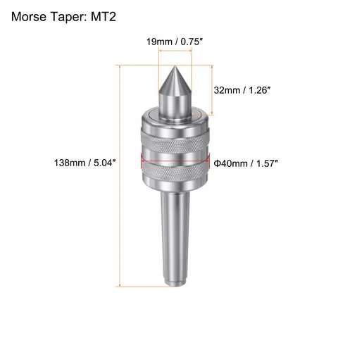 MT2 Live Center for CNC Lathe, Morse Taper Precision Medium Duty Rotary Knurling Live Center, Hardened 50HRC 40Cr Tool Steel