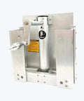 Front view of adjustable manual boat jack plate for up to 30HP outboard motors, high-grade marine aluminum construction.