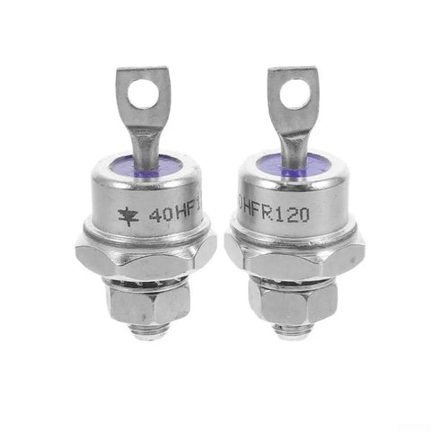 Pack Of Two Built Tight Stud Mount Diode Rectifiers Rated 40 Amps And 1200 Volts, sturdy metal construction for durability.