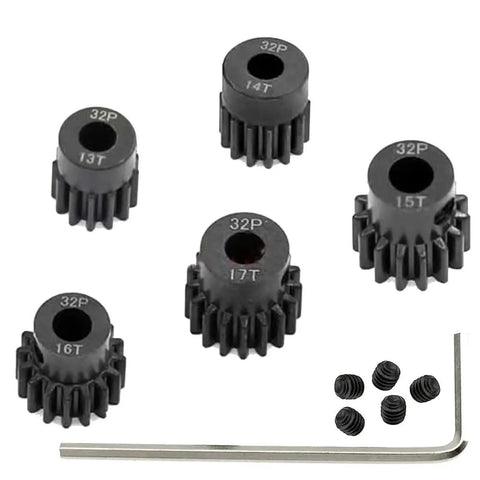 Five Pack 32P 5mm Pinion Gear Set With 13T 14T 15T 16T 17T For RC Cars And Trucks Beefed Up Hardened Steel One Eighth Scale And One Tenth Scale Upgrade