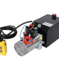 Greron 12V DC Hydraulic Power Unit, 3HP Double Acting Pump with 6 Quart Steel Tank and remote control.