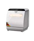 Installation Free Compact Desktop Dishwasher With Slick Pull Out Tray And Heavy Duty Triple Filter Zero Plumbing Drama Smart Countertop Washer in white.