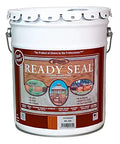 Eight 5 Gallon Cartons Of High End Mahogany Oil Based Semi Transparent Exterior Wood Stain And Sealer Deck Fence Coating With Zero Sweat Smooth Glide Formula Yielding Badass Weather Proof Coating For Weekend Renos in container with clear labeling.