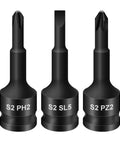 Top Notch Izytoinda Manual 3/8 Drive Slotted Bit Socket Set Made From Tough Alloy Steel For Super Fast Workshop Repairs And Daily DIY Fixes With Ph2 Sl5 Pz2 Bits That Grip Like A Charm, 3pcs black S2 bits