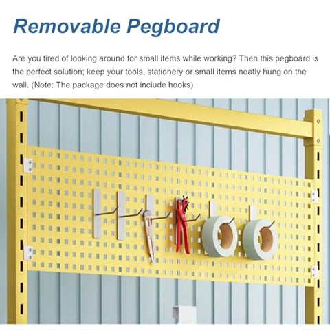 Removable Pegboard in yellow color for organized tool and stationery storage, designed for easy wall mounting.