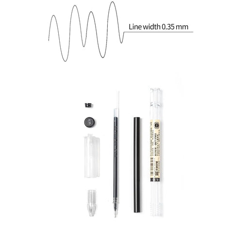 Disassembled view of Gel Ink Pen Extra Fine Point 0.35mm Ballpoint Black For Office, School, And Home Use, Smooth Writing, 12 Pack