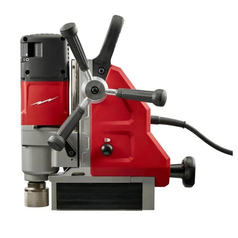 Heavy Duty 1-5/8 Inch Magnetic Drill Base For Milwaukee Power Tools close-up showing precision handles and strong magnetic base.