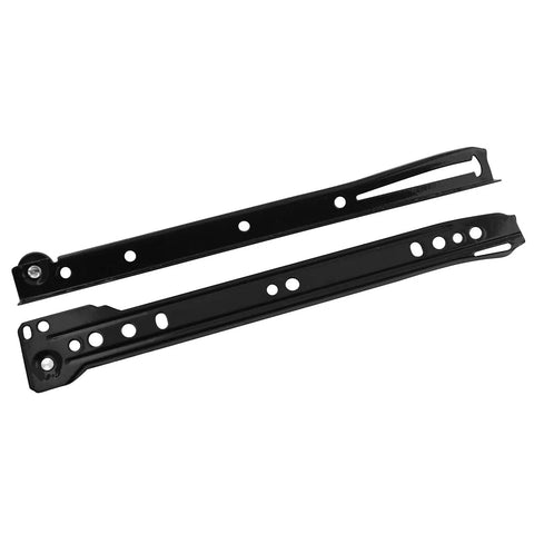 Top Shelf Black Cold Rolled Steel Bottom Mount Drawer Slides 4 Pack Featuring Hella Smooth Gliding Action For Vanity Furniture Rails, detailed view of sliding mechanisms.