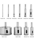 Front view: 10-piece drill bit and hole saw set with coated bits, 3–50 mm