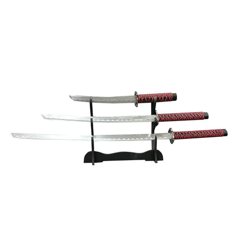 Red 3 Piece Samurai Sword Set With Display Stand Katana Collection Decorative Swords For Home Display short medium long blades