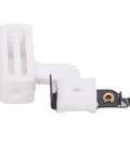 Effortless Needle Threader For Home Sewing Machines Plastic Multifunction Threading Tool That Works With Cotton Fine And Heavy Threads No Sweat Threading One Push For Easy Seams And Craft Projects. White plastic sewing machine needle threader, close-up side view