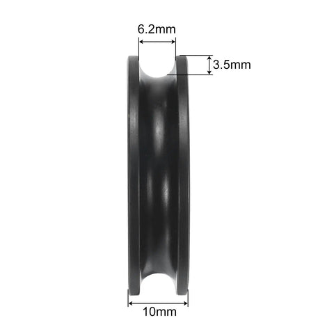 Tough As Nails Nylon U Groove Pulley With U608ZZ Ball Bearing 8x40x10mm 4 Pack Shielded GCr15 Chrome Steel Bearings ABEC3 For Smooth Durable Motion And Low Friction side view with 6.2mm groove and 3.5mm depth
