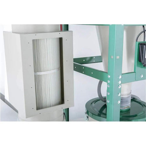 Close-up of HEPA filter in 2 Horsepower Dual Filtration HEPA Cyclone Dust Collector, designed for fine particle cleanup.