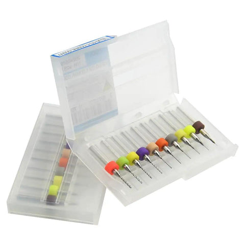 20 Pcs Tungsten Carbide Micro Drill Bits Set For PCB Work Shanks 0.1mm To 1.0mm (2 Each) in open plastic storage boxes