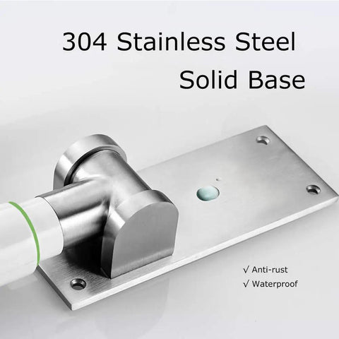 Close-up of 304 stainless steel solid base for Folding Toilet Grab Bar With 180 Degree Flip Up Design No Slip Shower Hand Rail