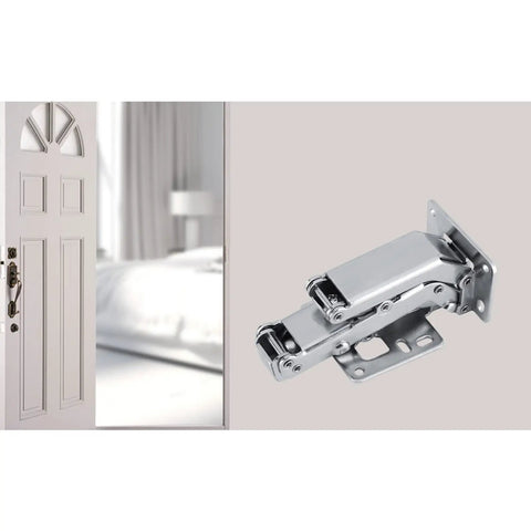 Beefy Heavy Duty Cabinet Hinges With Carbon Steel Build 150-170 Degree Adjustable Wide Opening beside a white door.