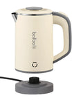 On The Go Grab And Go Portable Electric Kettle 24oz Mini Travel Kettle For Camping And Office 600W Fast Boil With Auto Shut Off Stainless Steel Interior Compact Design Beige