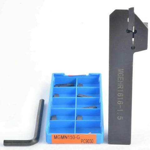 External Grooving Turning Tool Holder Kit With MGMN150-G Carbide Inserts, 100mm Shank, 16mm Diameter, Wrench, 10 PC Inserts Pack