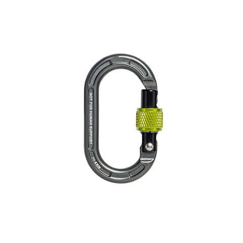 Compact Micro Carabiner With Screw Lock Gate For Arborists And SRS Climbing, Ultralight 7075 Aluminum, side view with green lock