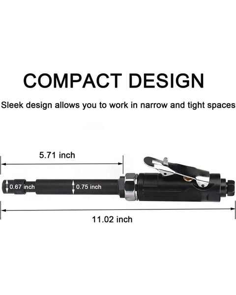Heavy Duty Pneumatic Grinder With Extended Shaft Cracks Open Stubborn Recesses Like A Gangbuster 22000 Rpm dimensions and design for tight spaces