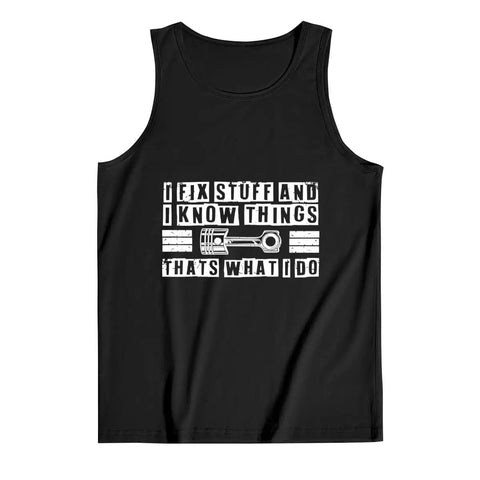Dope Men's Tank Top Featuring A Gnarly Car Mechanic Funny Quote. Premium cotton sleeveless muscle tee with automotive print.