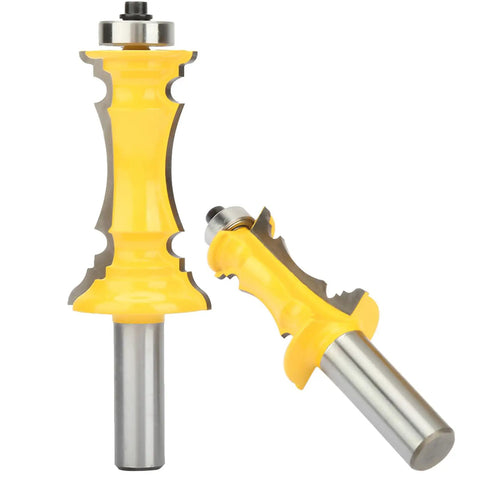 Pro Grade Crown Router Bits Set for Decorative Moldings, durable carbide alloy construction, half inch shank, two piece pack.