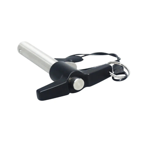 Top Notch 6mm Stainless Steel Quick Release Pin With Button Lock for tool free connection and clamping, featuring a black handle.