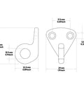 Top Shelf Heavy Hitter Stainless Steel Pad Eye Hooks Marine Grade Wall Mount Coat Hanger Screw Down Fender Hardware For Outdoor Rust Proof Rock Solid Grip 4 Pack specifications drawing with dimensions shown.
