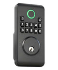 Matte Black Keyless Entry Door Lock With Auto Lock Keypad and Smooth Grip Design for Zero Fumbling Access, front view.