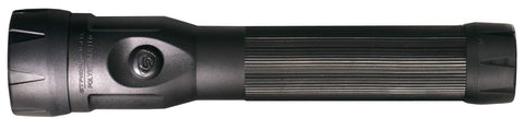 Side view of PolyStinger LED Flashlight With 120 Volt AC Charger And Piggyback Holder Black 485 Lumens Rugged Non Conductive Nylon Body