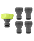 Garden Hose Quick Connect Fittings 5 Piece Plug Kit For Easy Attachments With Three Quarter Inch GHT Includes Four Male Plugs And One Female Plug Works With Flow Stop Couplers And Hose Adapters front view