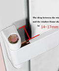 Close-up view of Heavy Duty Aluminum Flag Hinge for Swing Doors and Windows displaying attachment to frame, 14-17mm drop measurement.