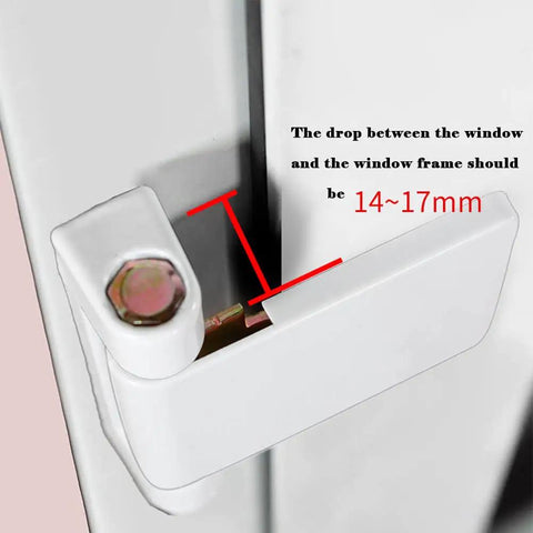 Close-up view of Heavy Duty Aluminum Flag Hinge for Swing Doors and Windows displaying attachment to frame, 14-17mm drop measurement.