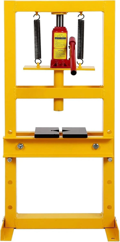 6 Ton Portable H Frame Hydraulic Press With Movable Plate And Overpressure Protection For Metalworking Auto Repair And DIY Projects Built For Pro Use And Home Workshops, yellow steel frame