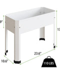 Raised Garden Bed With Detachable Legs, Elevated Metal Planter Box For Vegetables, Herbs And Flowers, Ideal For Outdoor Backyards, Patios, Decks Or Balconies, Spacious 23.6 In L By 10.6 In W By 17.7 In H. White galvanized steel, side view.